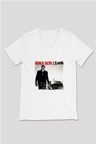 Usher  Baskılı Beyaz V Yaka Unisex Tişört