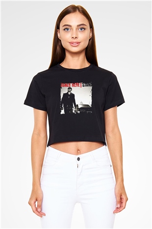 Usher  Baskılı Crop Top Siyah Kadın Tişört