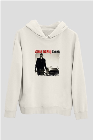 Usher  Baskılı Unisex Beyaz Kapüşonlu Sweatshirt