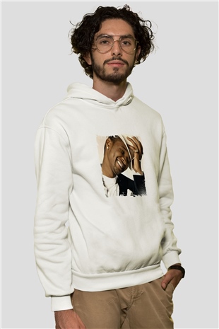 Usher  Baskılı Unisex Beyaz Kapüşonlu Sweatshirt