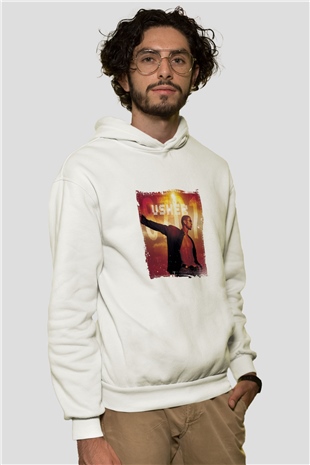 Usher  Baskılı Unisex Beyaz Kapüşonlu Sweatshirt