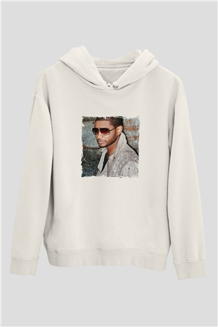 Usher  Baskılı Unisex Beyaz Kapüşonlu Sweatshirt