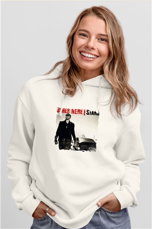 Usher  Baskılı Unisex Beyaz Kapüşonlu Sweatshirt
