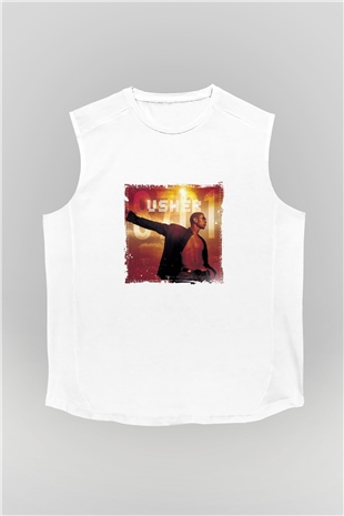 Usher  Baskılı Unisex Beyaz Kolsuz Tişört