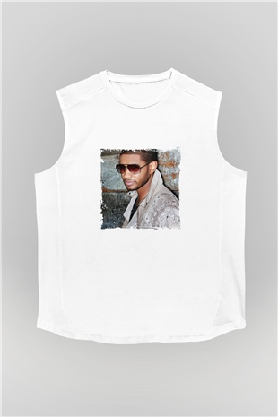 Usher  Baskılı Unisex Beyaz Kolsuz Tişört