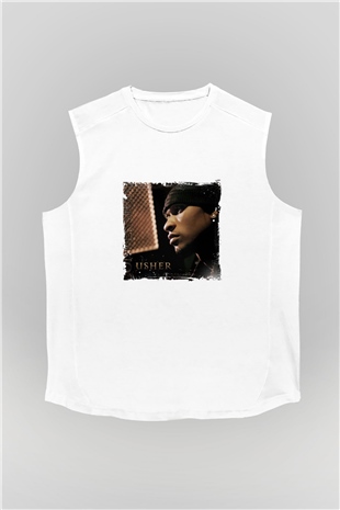 Usher  Baskılı Unisex Beyaz Kolsuz Tişört