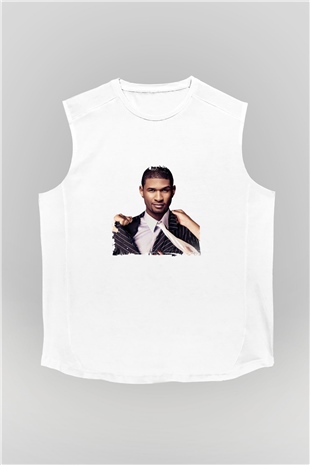 Usher  Baskılı Unisex Beyaz Kolsuz Tişört