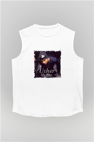 Usher  Baskılı Unisex Beyaz Kolsuz Tişört