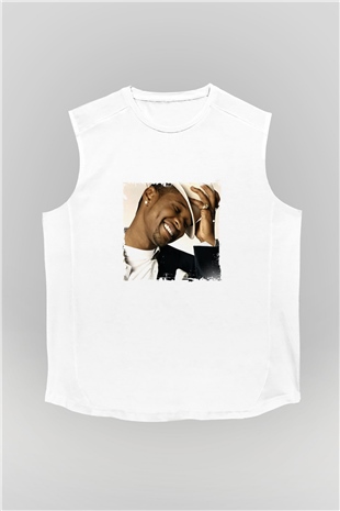 Usher  Baskılı Unisex Beyaz Kolsuz Tişört