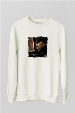 Usher  Baskılı Unisex Beyaz Sweatshirt