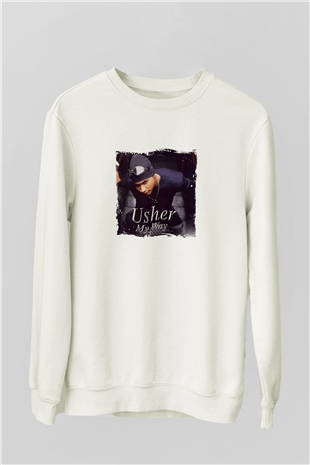 Usher  Baskılı Unisex Beyaz Sweatshirt