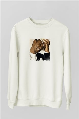 Usher  Baskılı Unisex Beyaz Sweatshirt
