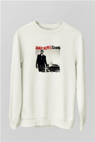 Usher  Baskılı Unisex Beyaz Sweatshirt