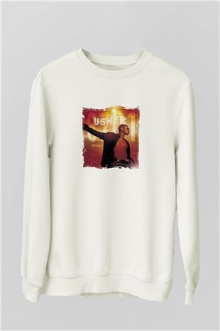 Usher  Baskılı Unisex Beyaz Sweatshirt