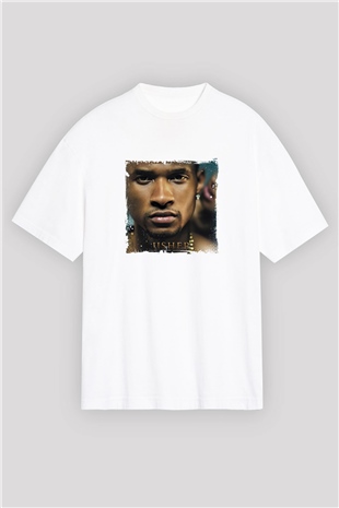 Usher  Baskılı Oversize Beyaz Tişört