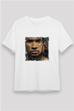 Usher  Baskılı Unisex Beyaz Tişört