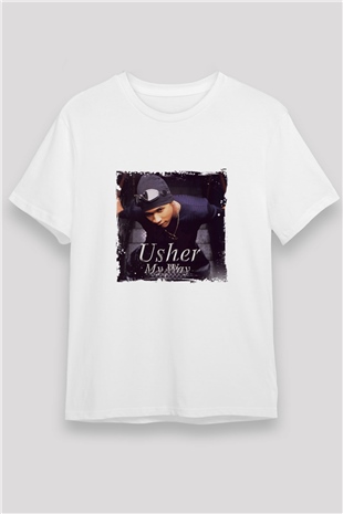 Usher  Baskılı Unisex Beyaz Tişört