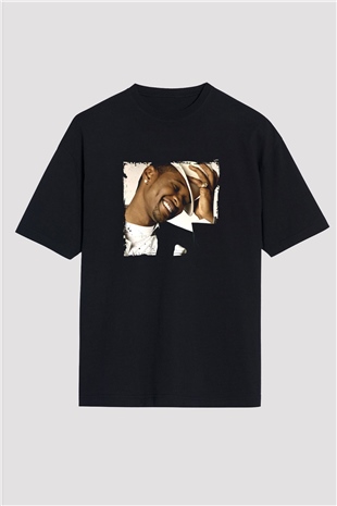Usher  Baskılı Unisex Oversize Siyah Tişört