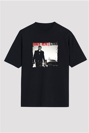 Usher  Baskılı Unisex Oversize Siyah Tişört
