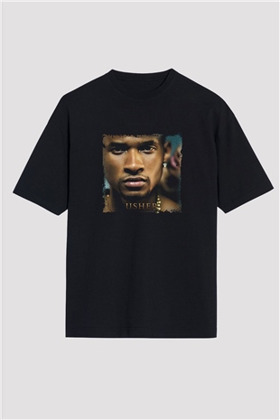 Usher  Baskılı Unisex Oversize Siyah Tişört