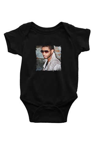 Usher  Baskılı Unisex Siyah Bebek Body - Zıbın