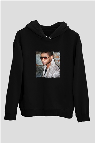 Usher  Baskılı Unisex Siyah Hoodie