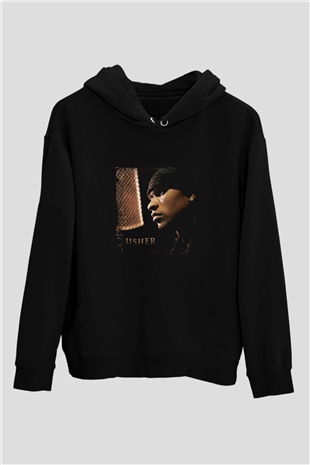 Usher  Baskılı Unisex Siyah Hoodie