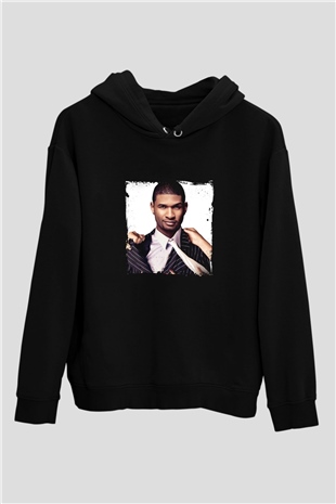 Usher  Baskılı Unisex Siyah Hoodie
