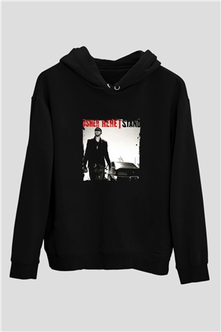 Usher  Baskılı Unisex Siyah Hoodie
