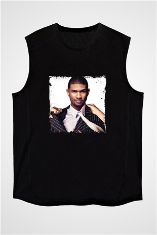 Usher  Baskılı Unisex Siyah Kolsuz Tişört