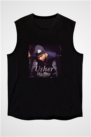 Usher  Baskılı Unisex Siyah Kolsuz Tişört