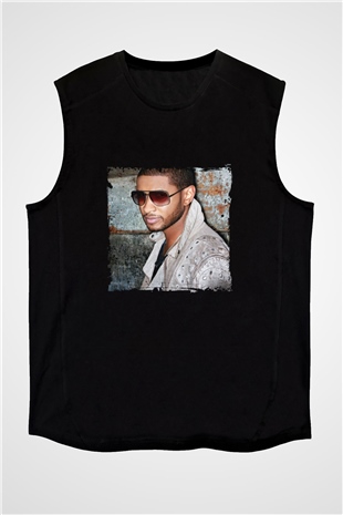 Usher  Baskılı Unisex Siyah Kolsuz Tişört