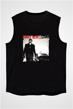 Usher  Baskılı Unisex Siyah Kolsuz Tişört
