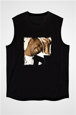 Usher  Baskılı Unisex Siyah Kolsuz Tişört