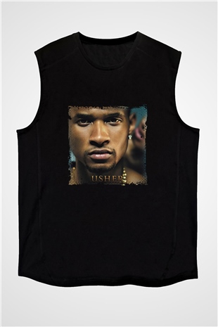 Usher  Baskılı Unisex Siyah Kolsuz Tişört