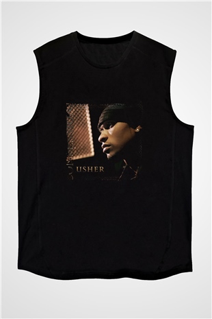 Usher  Baskılı Unisex Siyah Kolsuz Tişört