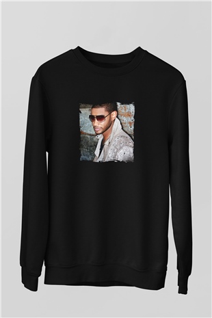 Usher  Baskılı Unisex Siyah Sweatshirt