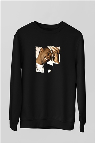 Usher  Baskılı Unisex Siyah Sweatshirt