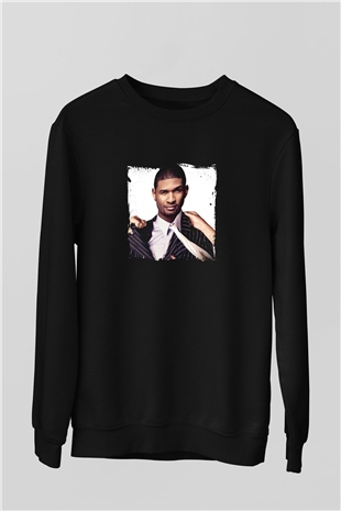 Usher  Baskılı Unisex Siyah Sweatshirt
