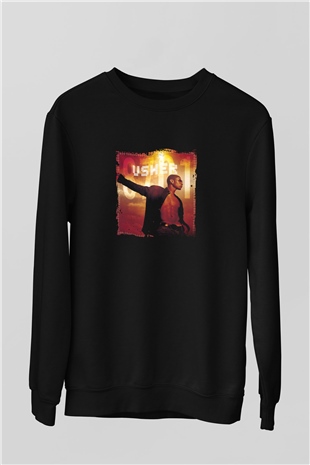Usher  Baskılı Unisex Siyah Sweatshirt