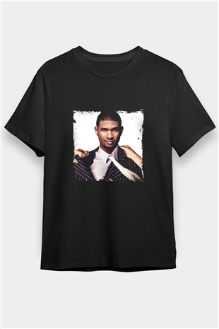 Usher  Baskılı Unisex Siyah Tişört