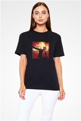 Usher  Baskılı Unisex Siyah Tişört