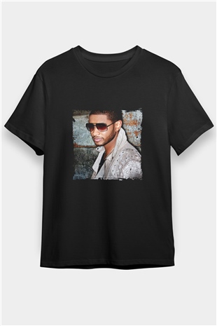 Usher  Baskılı Unisex Siyah Tişört