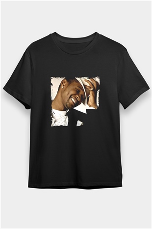 Usher  Baskılı Unisex Siyah Tişört