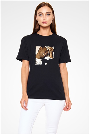 Usher  Baskılı Unisex Siyah Tişört