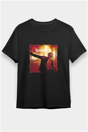 Usher  Baskılı Unisex Siyah Tişört