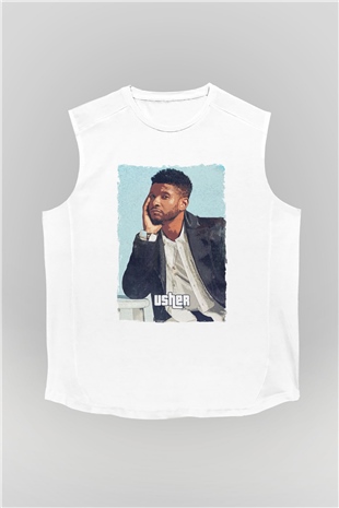 Usher Beyaz Unisex Kolsuz Tişört