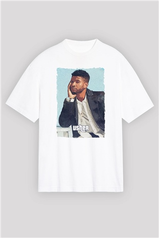 Usher Beyaz Oversize Tişört Oversize T-shirt - TişörtFabrikası
