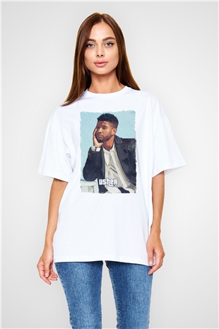 Usher Beyaz Oversize Tişört Oversize T-shirt - TişörtFabrikası