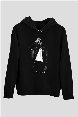 Usher Siyah Unisex Kapüşonlu Sweatshirt